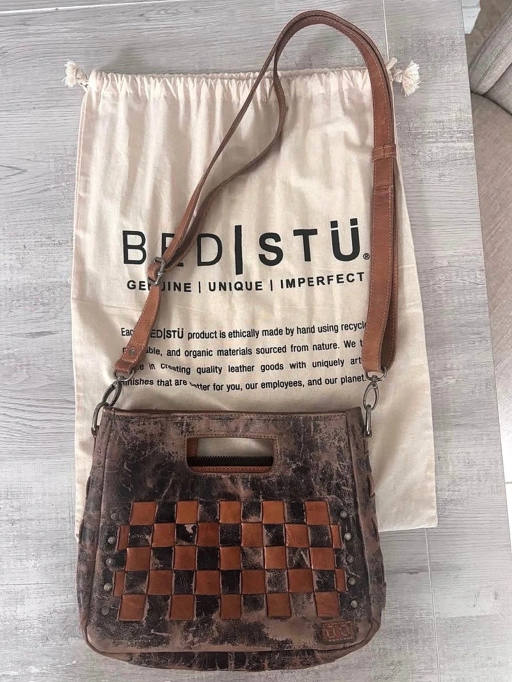 Bed|Stü Orchid Checkered Leather Crossbody Bag Brown